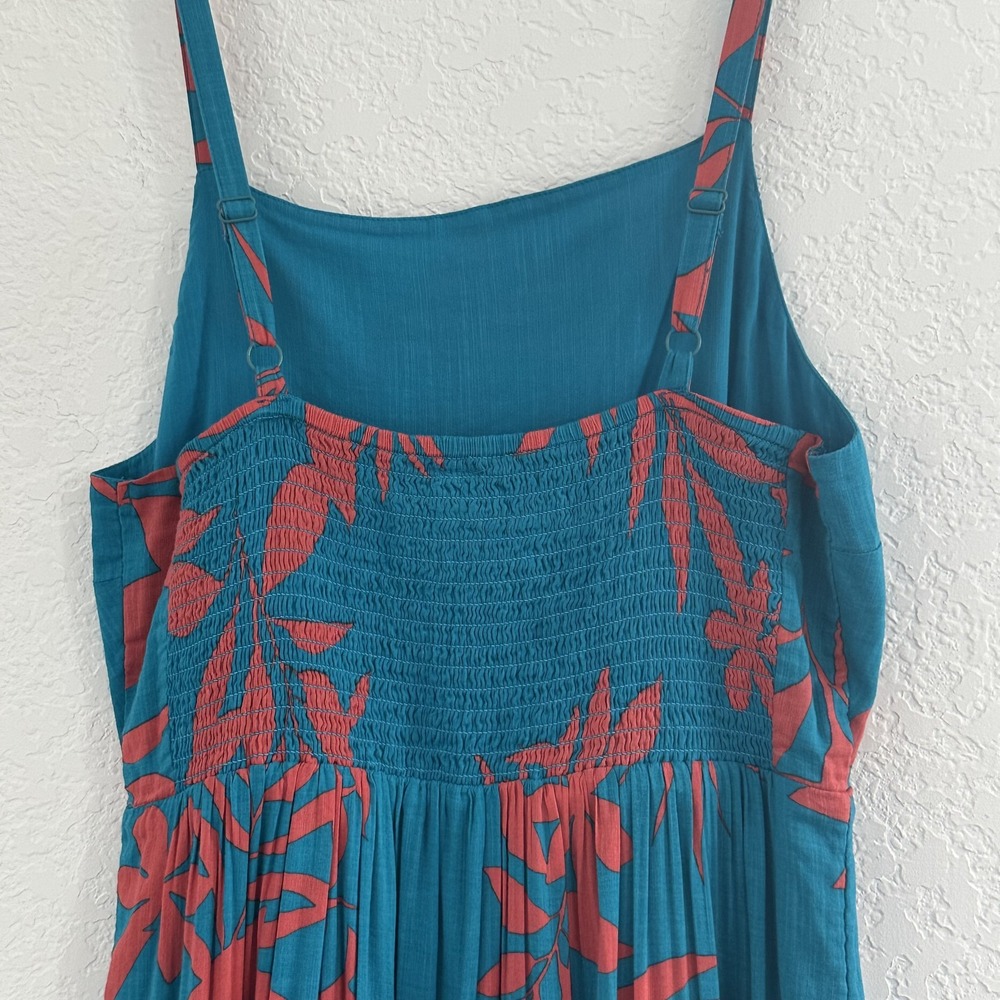 Old Navy Boho Coastal Beach Resort Tiered Teal Floral Maxi Dress Sz S Smocked - Picture 4 of 10